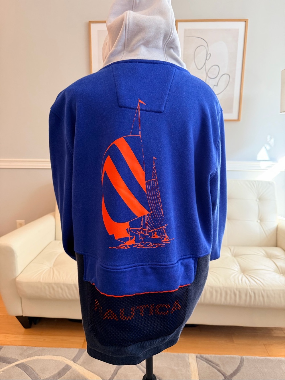 Nautica Royal Blue Hoodie with Orange Sail Graphic